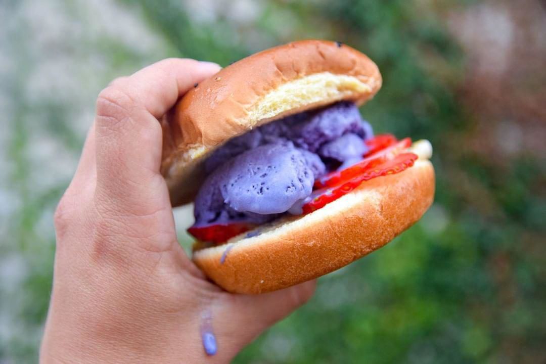 Ube ice cream sandwich